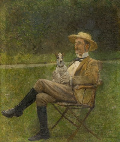 Study of a Seated Man with a Dog by Laszlo Mednyanszky